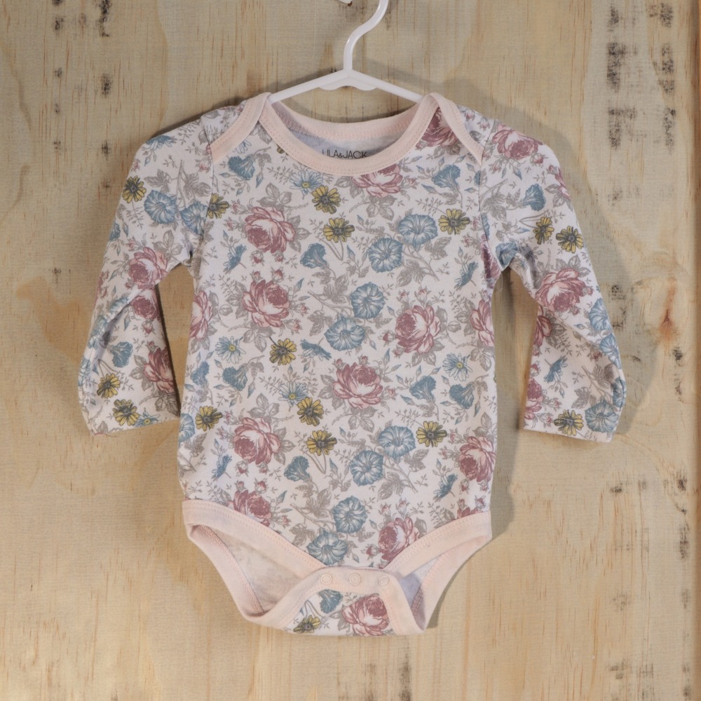 Lila & Jack Baby Girls Floral Long Sleeve Bodysuit Pink Blue 3-6M